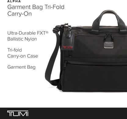 Alpha Tri-Fold Garment Bag Carry-On - Dress or Suit Bag for Men and Women - Midnight Black