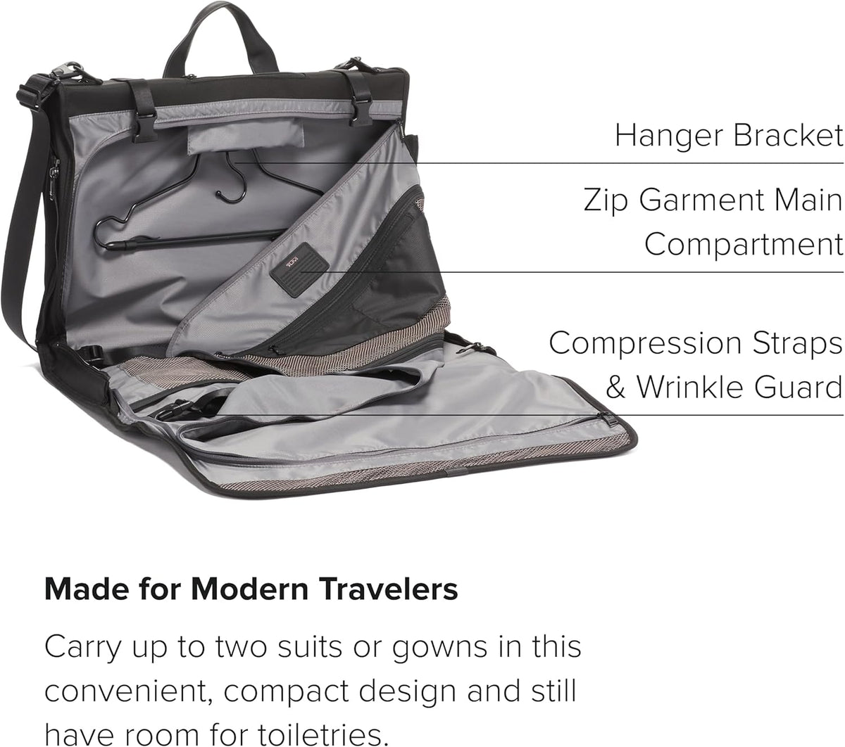 Alpha Tri-Fold Garment Bag Carry-On - Dress or Suit Bag for Men and Women - Midnight Black