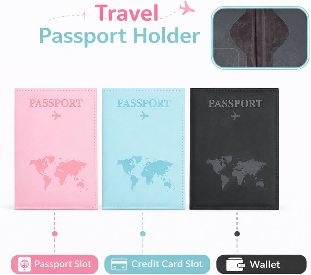 Passport Holder 3 Pack for Travel, PU Leather Passport Covers Pack | RFID Blocking Wallet Case, Travel Must Haves Accessories Document Organizer Book Holders for Women and Men