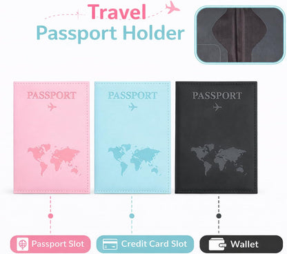 Passport Holder 3 Pack for Travel, PU Leather Passport Covers Pack | RFID Blocking Wallet Case, Travel Must Haves Accessories Document Organizer Book Holders for Women and Men