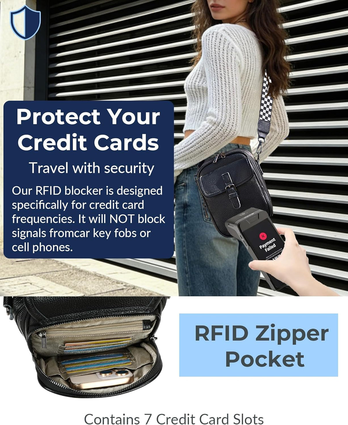 Genuine Leather Crossbody Bags for Women, RFID Blocking Anti Theft Phone Purse, Small Shoulder Bag with Wide Strap
