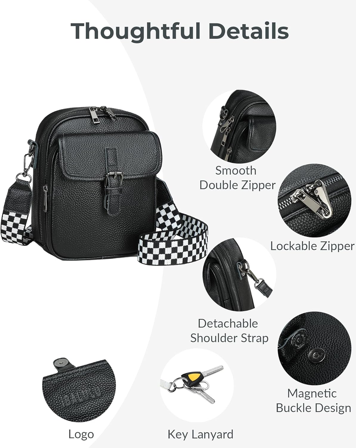 Genuine Leather Crossbody Bags for Women, RFID Blocking Anti Theft Phone Purse, Small Shoulder Bag with Wide Strap