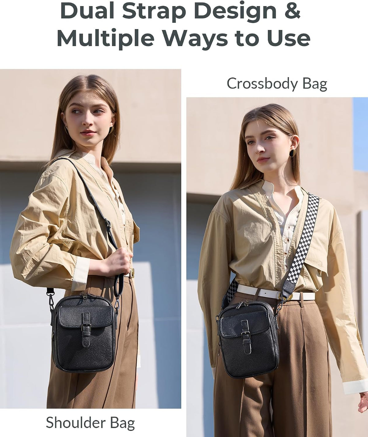 Genuine Leather Crossbody Bags for Women, RFID Blocking Anti Theft Phone Purse, Small Shoulder Bag with Wide Strap