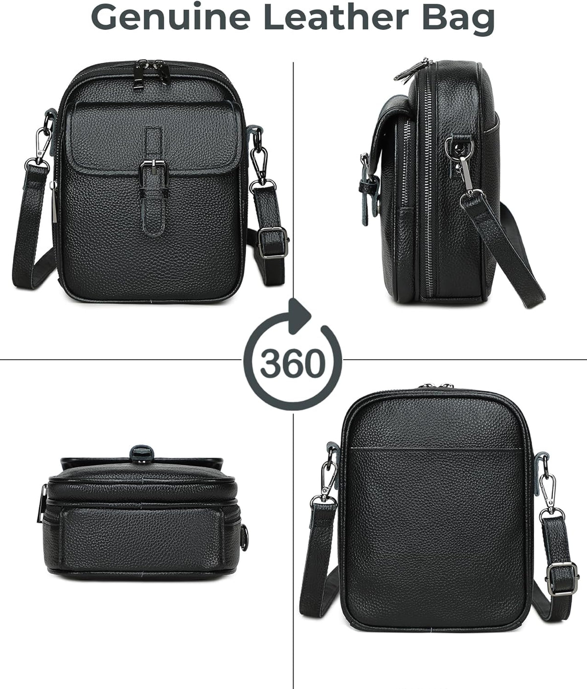 Genuine Leather Crossbody Bags for Women, RFID Blocking Anti Theft Phone Purse, Small Shoulder Bag with Wide Strap