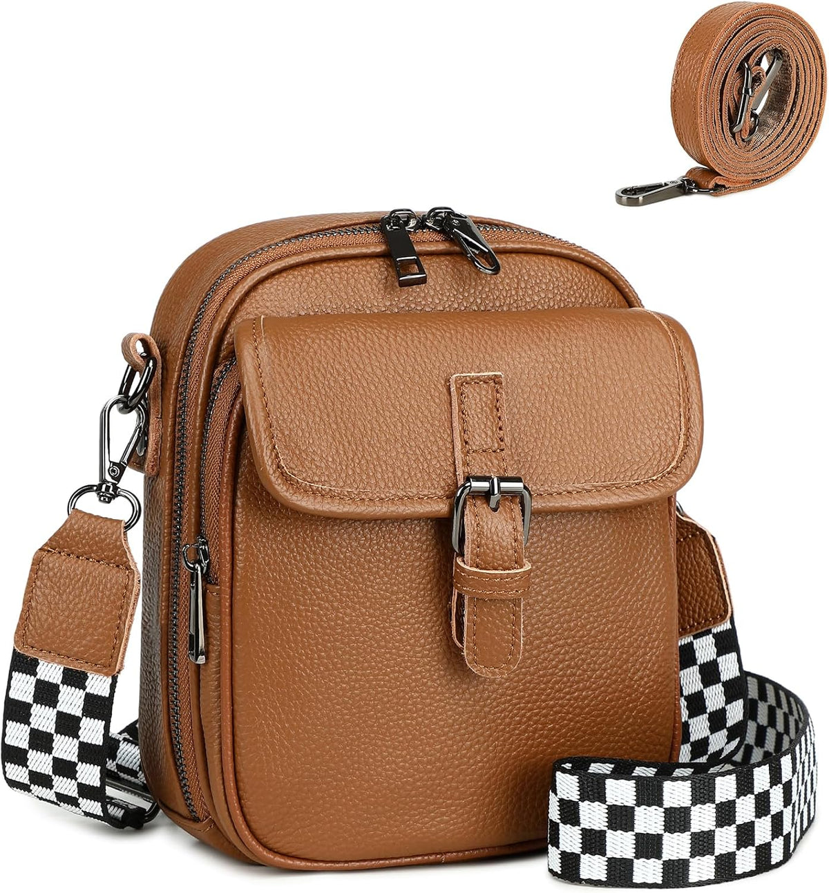 Genuine Leather Crossbody Bags for Women, RFID Blocking Anti Theft Phone Purse, Small Shoulder Bag with Wide Strap