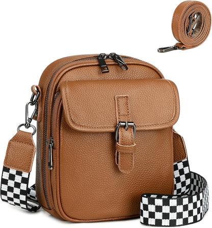 Genuine Leather Crossbody Bags for Women, RFID Blocking Anti Theft Phone Purse, Small Shoulder Bag with Wide Strap
