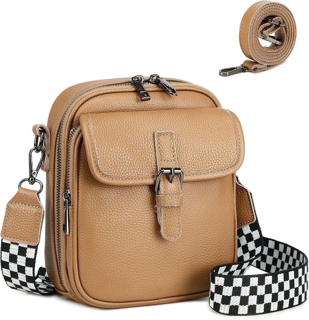 Genuine Leather Crossbody Bags for Women, RFID Blocking Anti Theft Phone Purse, Small Shoulder Bag with Wide Strap