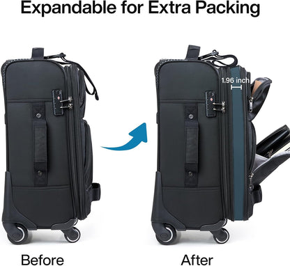 16 Inch Underseat Carry On Luggage With Wheels, Small Rolling Suitcase Lightweight Under Seat Carry On Bag, Airline Approved Personal Item Overnight Softside Travel Luggage Bag,Black