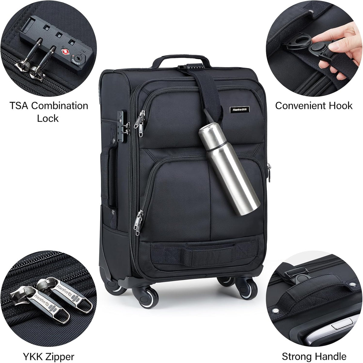 16 Inch Underseat Carry On Luggage With Wheels, Small Rolling Suitcase Lightweight Under Seat Carry On Bag, Airline Approved Personal Item Overnight Softside Travel Luggage Bag,Black
