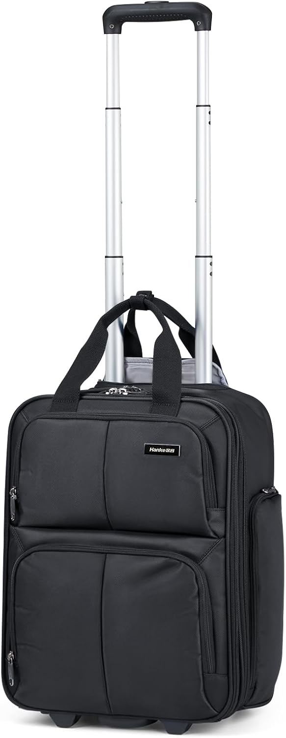 16 Inch Underseat Carry On Luggage With Wheels, Small Rolling Suitcase Lightweight Under Seat Carry On Bag, Airline Approved Personal Item Overnight Softside Travel Luggage Bag,Black