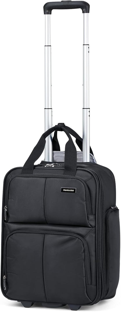 16 Inch Underseat Carry On Luggage With Wheels, Small Rolling Suitcase Lightweight Under Seat Carry On Bag, Airline Approved Personal Item Overnight Softside Travel Luggage Bag,Black
