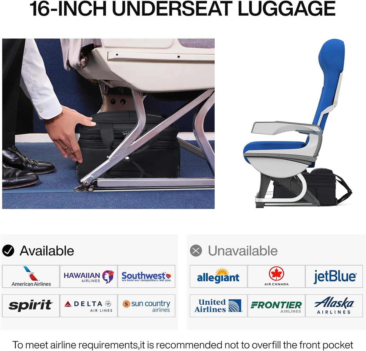 16 Inch Underseat Carry On Luggage With Wheels, Small Rolling Suitcase Lightweight Under Seat Carry On Bag, Airline Approved Personal Item Overnight Softside Travel Luggage Bag,Black