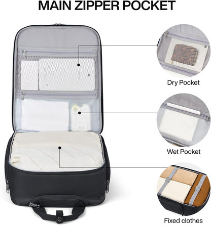 16 Inch Underseat Carry On Luggage With Wheels, Small Rolling Suitcase Lightweight Under Seat Carry On Bag, Airline Approved Personal Item Overnight Softside Travel Luggage Bag,Black