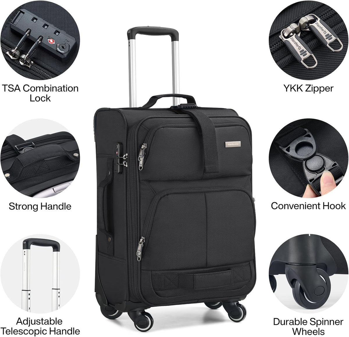 16 Inch Underseat Carry On Luggage With Wheels, Small Rolling Suitcase Lightweight Under Seat Carry On Bag, Airline Approved Personal Item Overnight Softside Travel Luggage Bag,Black