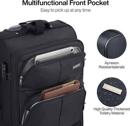 16 Inch Underseat Carry On Luggage With Wheels, Small Rolling Suitcase Lightweight Under Seat Carry On Bag, Airline Approved Personal Item Overnight Softside Travel Luggage Bag,Black