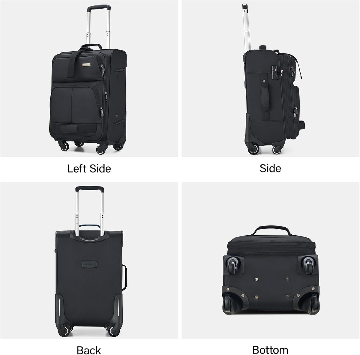 16 Inch Underseat Carry On Luggage With Wheels, Small Rolling Suitcase Lightweight Under Seat Carry On Bag, Airline Approved Personal Item Overnight Softside Travel Luggage Bag,Black