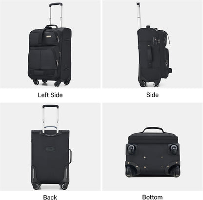 16 Inch Underseat Carry On Luggage With Wheels, Small Rolling Suitcase Lightweight Under Seat Carry On Bag, Airline Approved Personal Item Overnight Softside Travel Luggage Bag,Black