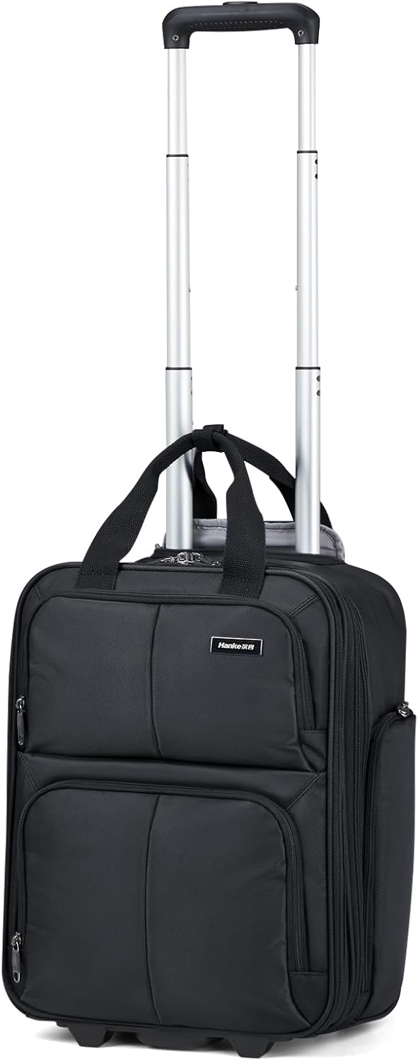 16 Inch Underseat Carry On Luggage With Wheels, Small Rolling Suitcase Lightweight Under Seat Carry On Bag, Airline Approved Personal Item Overnight Softside Travel Luggage Bag,Black