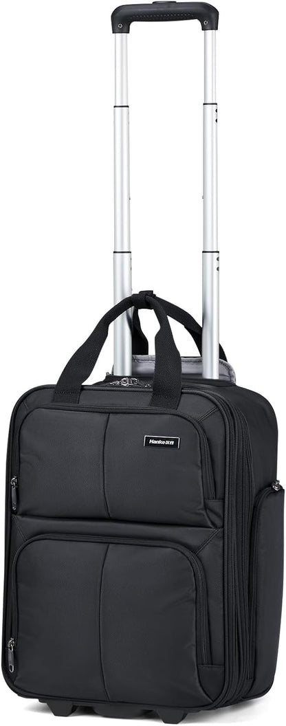 16 Inch Underseat Carry On Luggage With Wheels, Small Rolling Suitcase Lightweight Under Seat Carry On Bag, Airline Approved Personal Item Overnight Softside Travel Luggage Bag,Black
