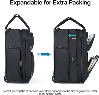 16 Inch Underseat Carry On Luggage With Wheels, Small Rolling Suitcase Lightweight Under Seat Carry On Bag, Airline Approved Personal Item Overnight Softside Travel Luggage Bag,Black