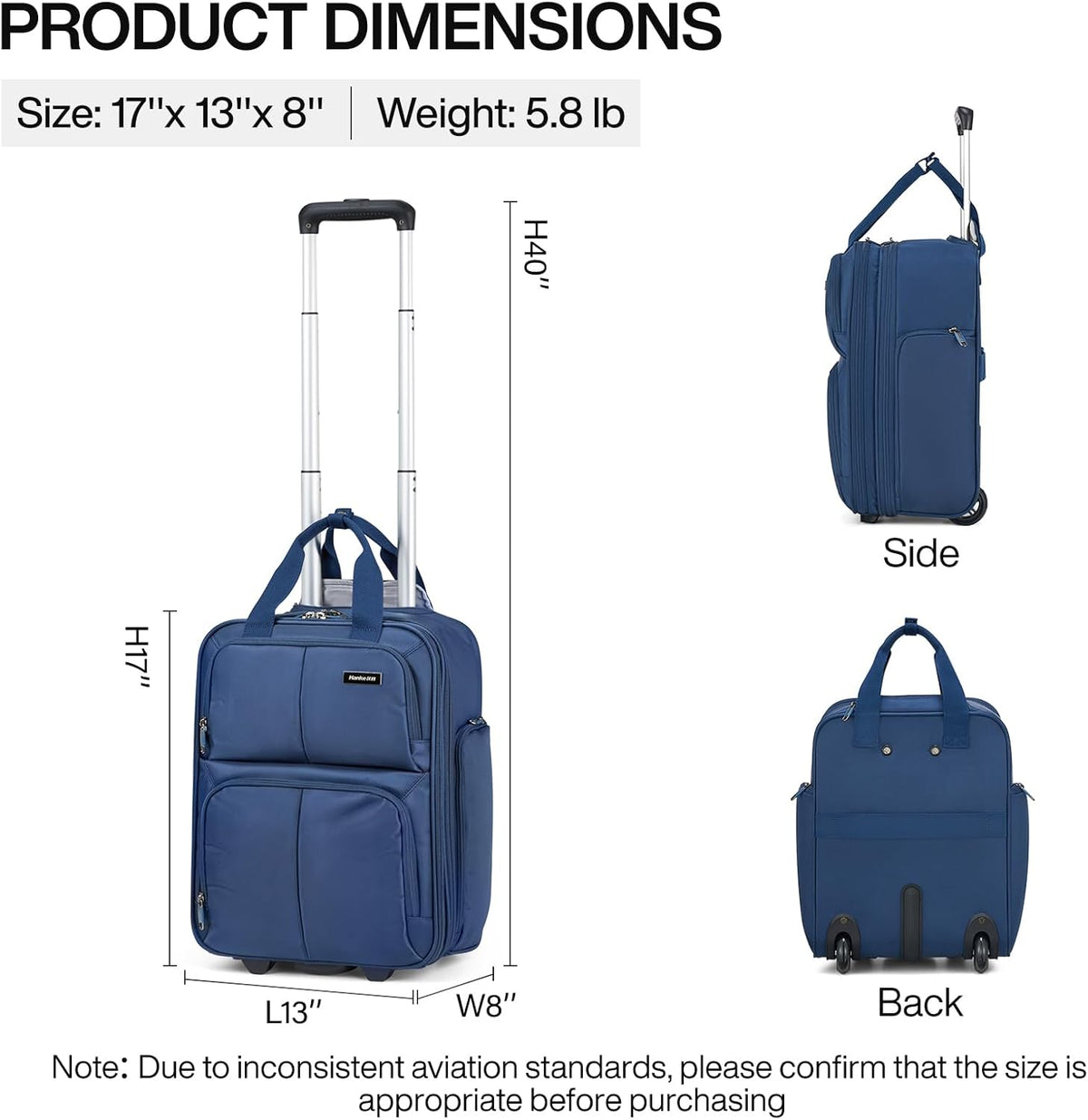 16 Inch Underseat Carry On Luggage With Wheels, Small Rolling Suitcase Lightweight Under Seat Carry On Bag, Airline Approved Personal Item Overnight Softside Travel Luggage Bag,Black