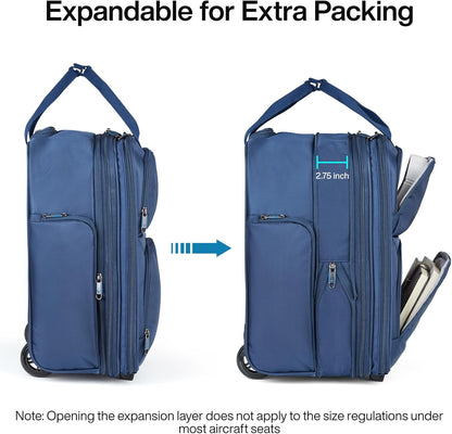 16 Inch Underseat Carry On Luggage With Wheels, Small Rolling Suitcase Lightweight Under Seat Carry On Bag, Airline Approved Personal Item Overnight Softside Travel Luggage Bag,Black
