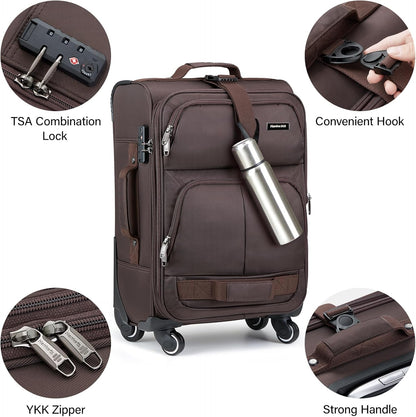 16 Inch Underseat Carry On Luggage With Wheels, Small Rolling Suitcase Lightweight Under Seat Carry On Bag, Airline Approved Personal Item Overnight Softside Travel Luggage Bag,Black