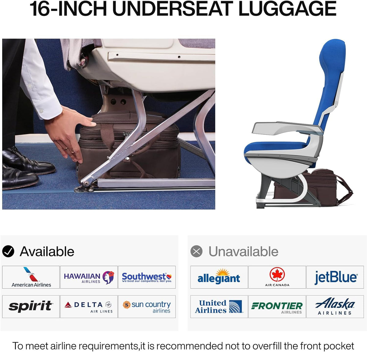 16 Inch Underseat Carry On Luggage With Wheels, Small Rolling Suitcase Lightweight Under Seat Carry On Bag, Airline Approved Personal Item Overnight Softside Travel Luggage Bag,Black