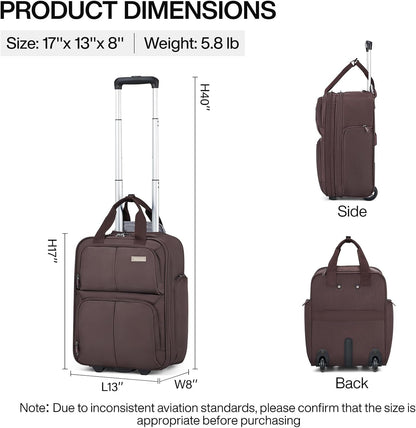 16 Inch Underseat Carry On Luggage With Wheels, Small Rolling Suitcase Lightweight Under Seat Carry On Bag, Airline Approved Personal Item Overnight Softside Travel Luggage Bag,Black