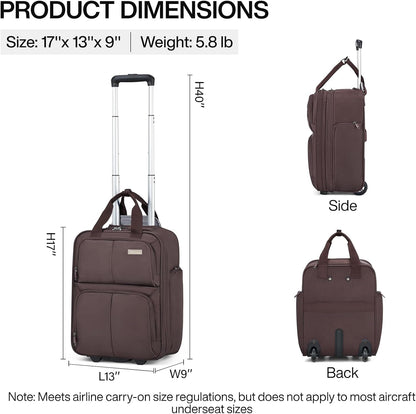 16 Inch Underseat Carry On Luggage With Wheels, Small Rolling Suitcase Lightweight Under Seat Carry On Bag, Airline Approved Personal Item Overnight Softside Travel Luggage Bag,Black