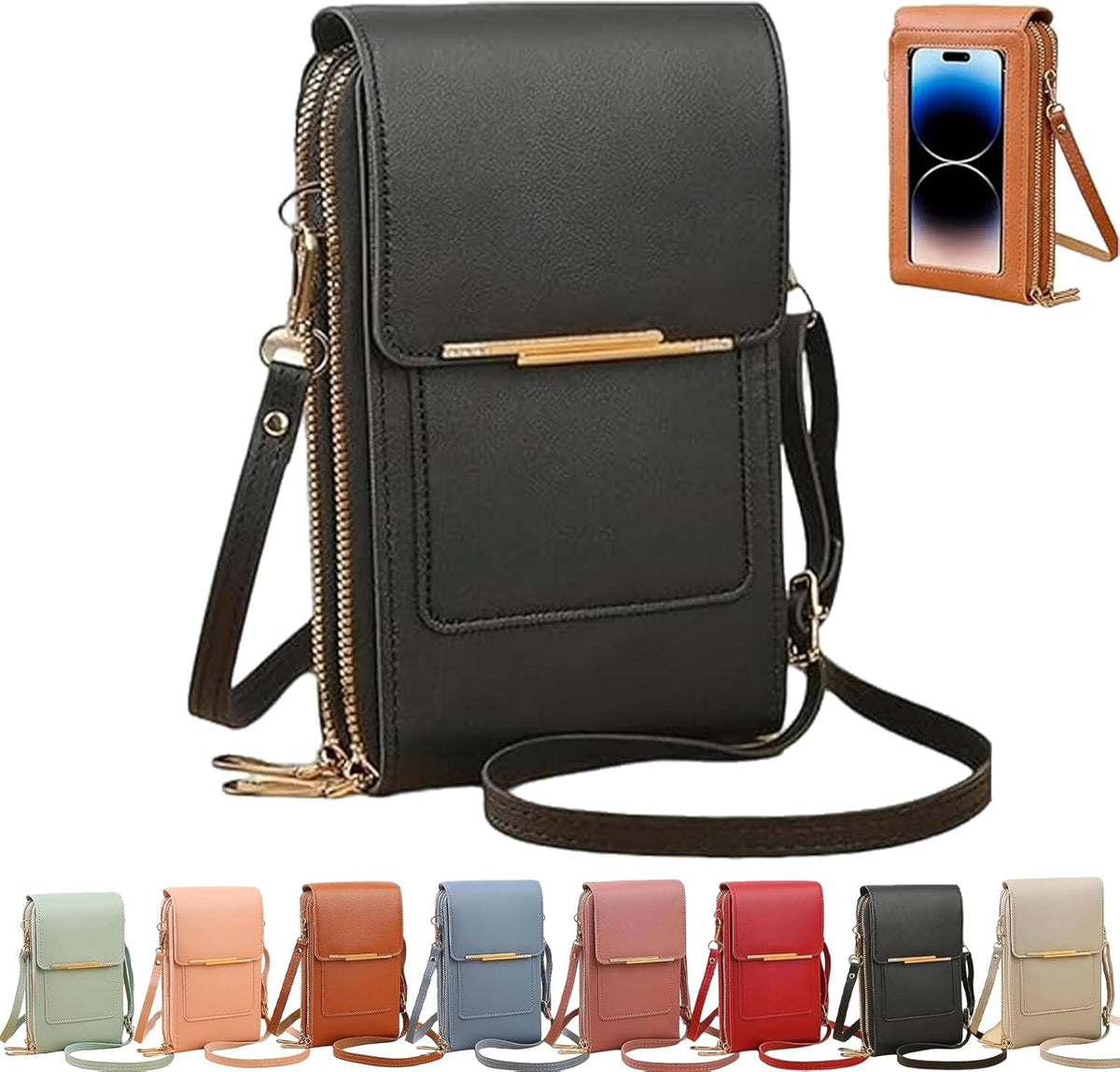 Touchscreen Phone Crossbody Bag, Women's Touch Screen Mobile Phone Messenger bag, Anti Theft Leather Bag