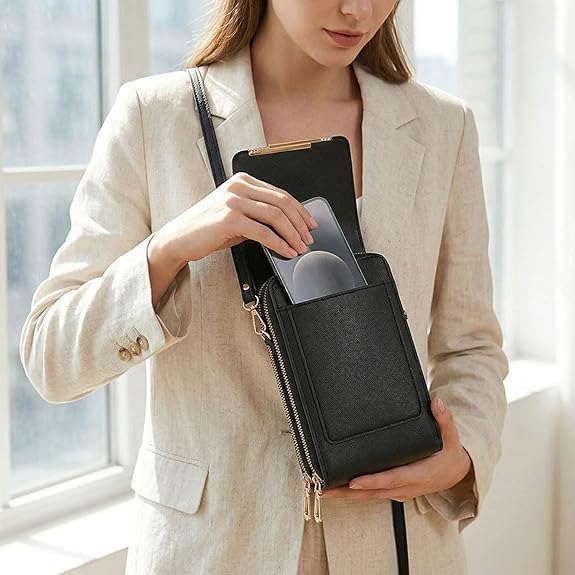 Touchscreen Phone Crossbody Bag, Women's Touch Screen Mobile Phone Messenger bag, Anti Theft Leather Bag