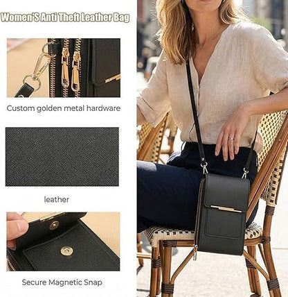 Touchscreen Phone Crossbody Bag, Women's Touch Screen Mobile Phone Messenger bag, Anti Theft Leather Bag