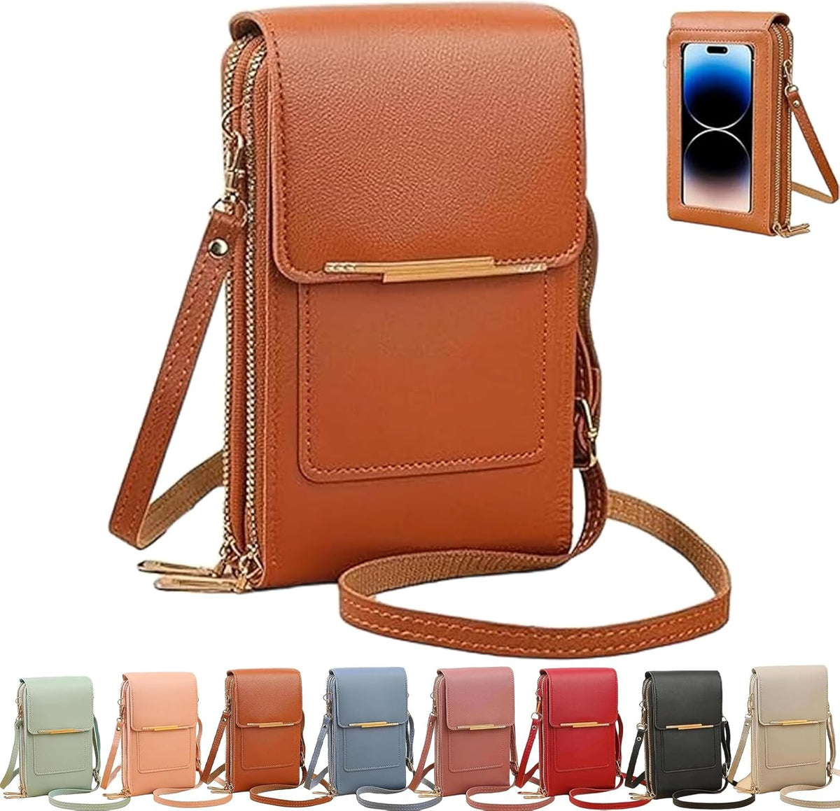 Touchscreen Phone Crossbody Bag, Women's Touch Screen Mobile Phone Messenger bag, Anti Theft Leather Bag
