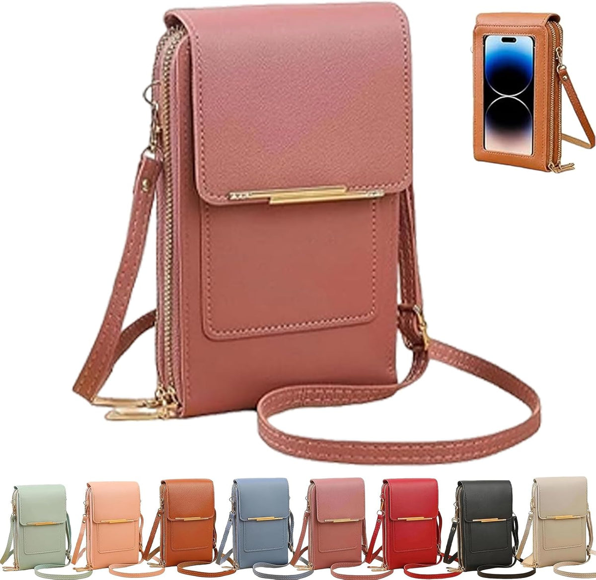 Touchscreen Phone Crossbody Bag, Women's Touch Screen Mobile Phone Messenger bag, Anti Theft Leather Bag