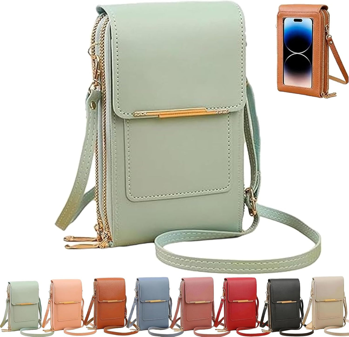 Touchscreen Phone Crossbody Bag, Women's Touch Screen Mobile Phone Messenger bag, Anti Theft Leather Bag