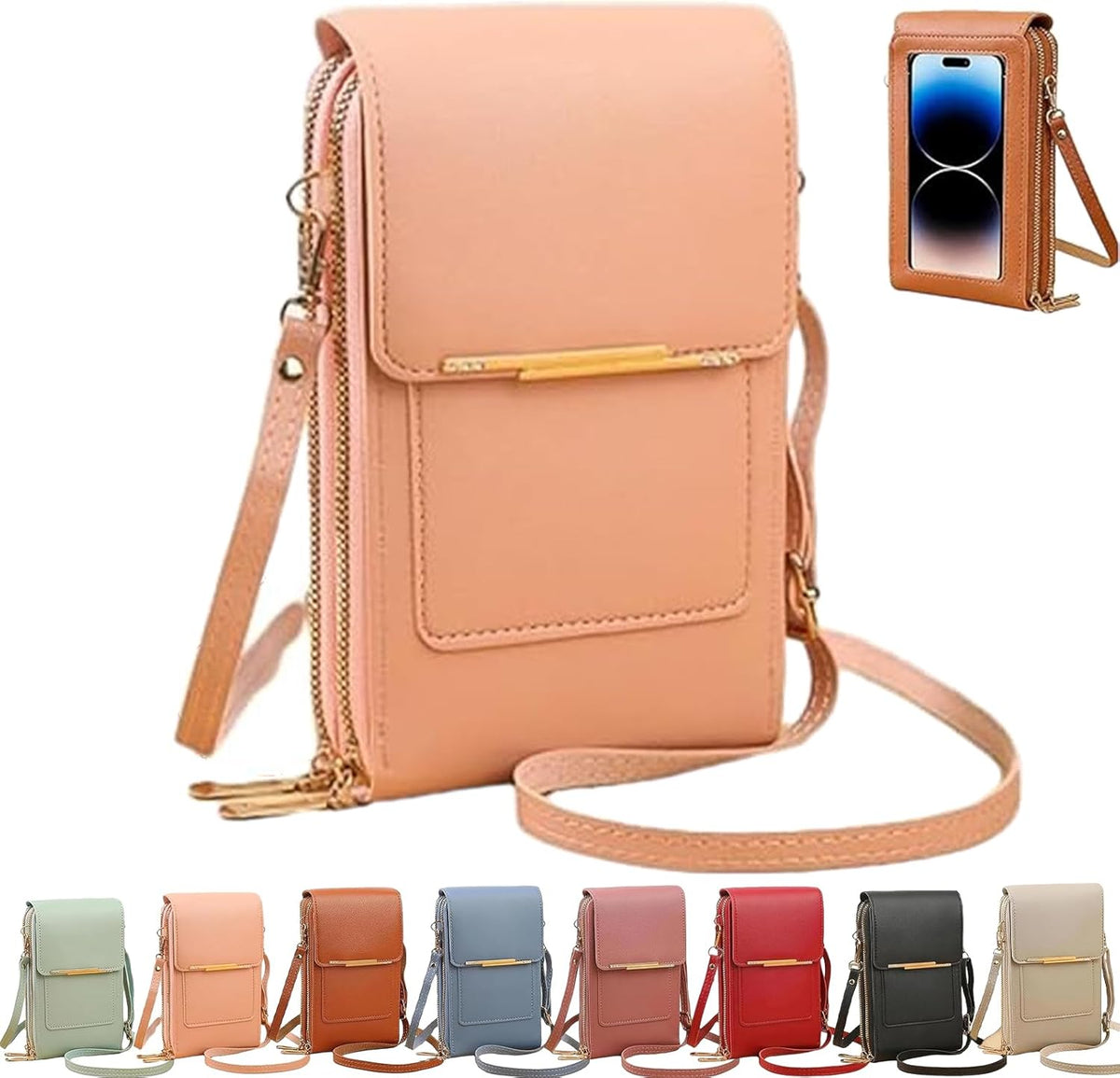 Touchscreen Phone Crossbody Bag, Women's Touch Screen Mobile Phone Messenger bag, Anti Theft Leather Bag