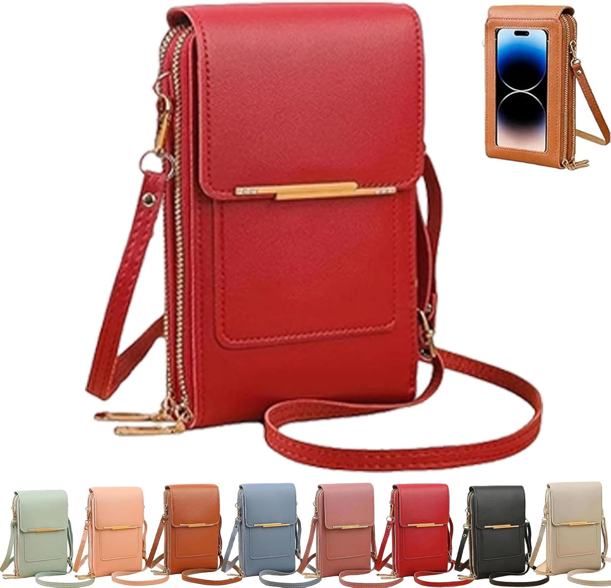 Touchscreen Phone Crossbody Bag, Women's Touch Screen Mobile Phone Messenger bag, Anti Theft Leather Bag