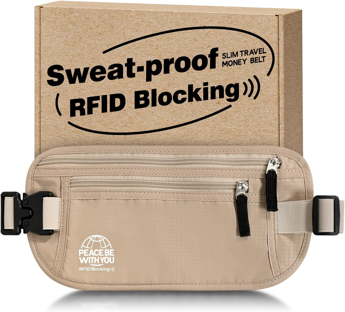 Hidden Money Belt for Travel, RFID Blocking, Sweat-Proof, Heavy-Duty Buckle, 3rd Gen Waist Wallet Anti Theft to Protect Cash, Credit Cards and Documents Under-Clothes for Men & Women, Black
