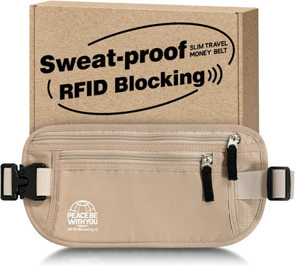 Hidden Money Belt for Travel, RFID Blocking, Sweat-Proof, Heavy-Duty Buckle, 3rd Gen Waist Wallet Anti Theft to Protect Cash, Credit Cards and Documents Under-Clothes for Men & Women, Black