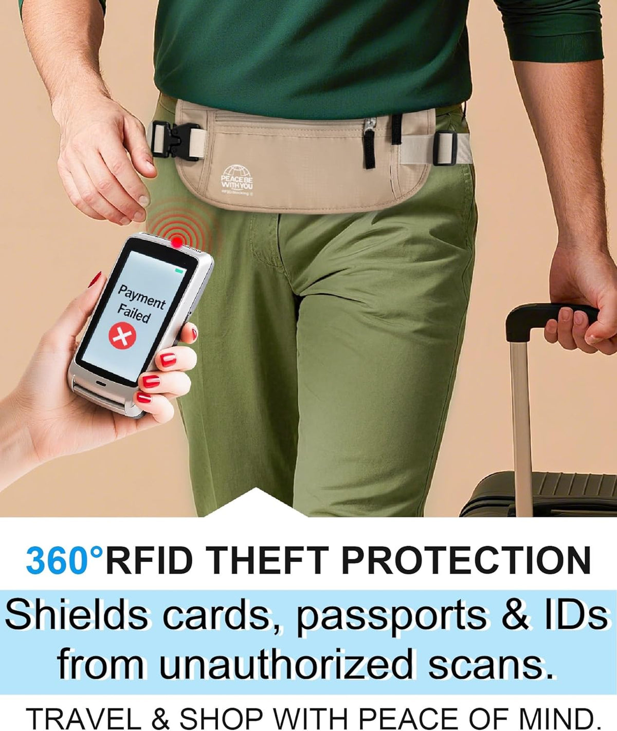 Hidden Money Belt for Travel, RFID Blocking, Sweat-Proof, Heavy-Duty Buckle, 3rd Gen Waist Wallet Anti Theft to Protect Cash, Credit Cards and Documents Under-Clothes for Men & Women, Black