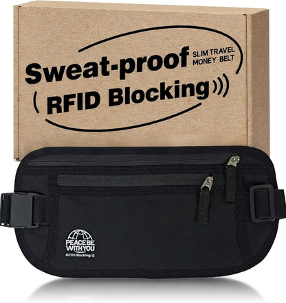 Hidden Money Belt for Travel, RFID Blocking, Sweat-Proof, Heavy-Duty Buckle, 3rd Gen Waist Wallet Anti Theft to Protect Cash, Credit Cards and Documents Under-Clothes for Men & Women, Black