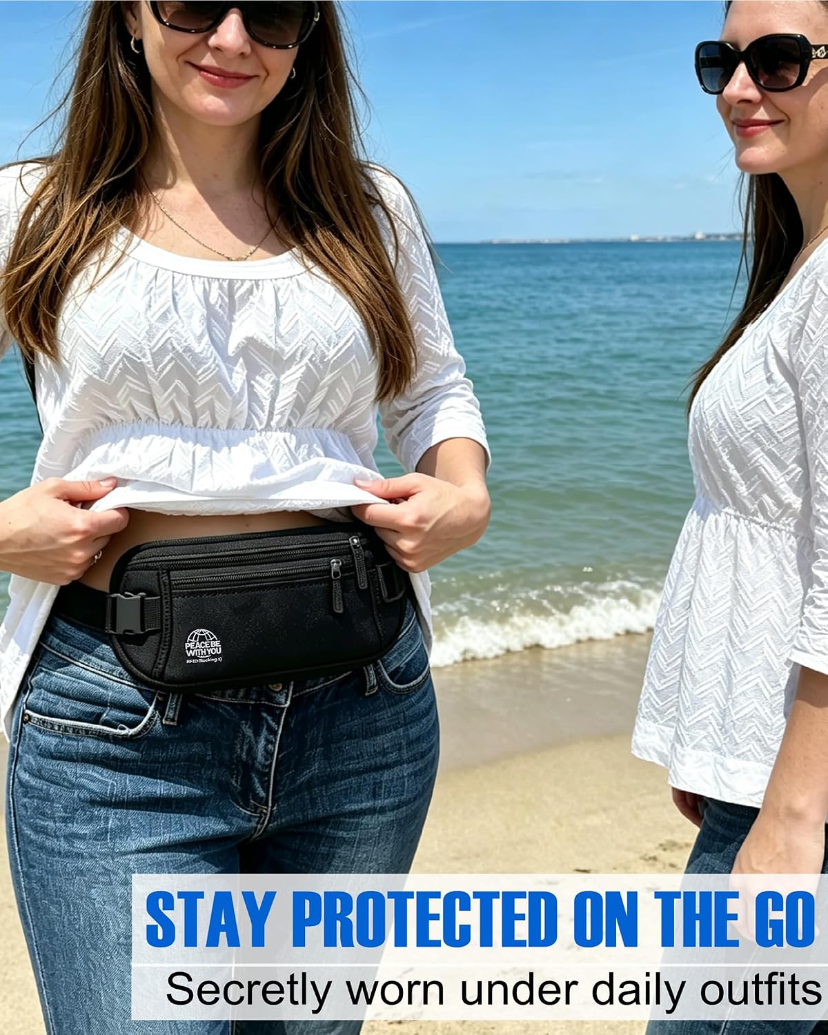 Hidden Money Belt for Travel, RFID Blocking, Sweat-Proof, Heavy-Duty Buckle, 3rd Gen Waist Wallet Anti Theft to Protect Cash, Credit Cards and Documents Under-Clothes for Men & Women, Black