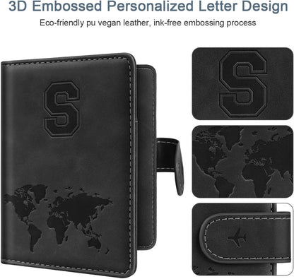 Passport Holder Cover Initial Letter A-Z Travel Wallet Personalized | Travel Essentials, Embossed Design, RFID Blocking, Personalized Gift, Passport Book Holders for Women Girls, Pink-J
