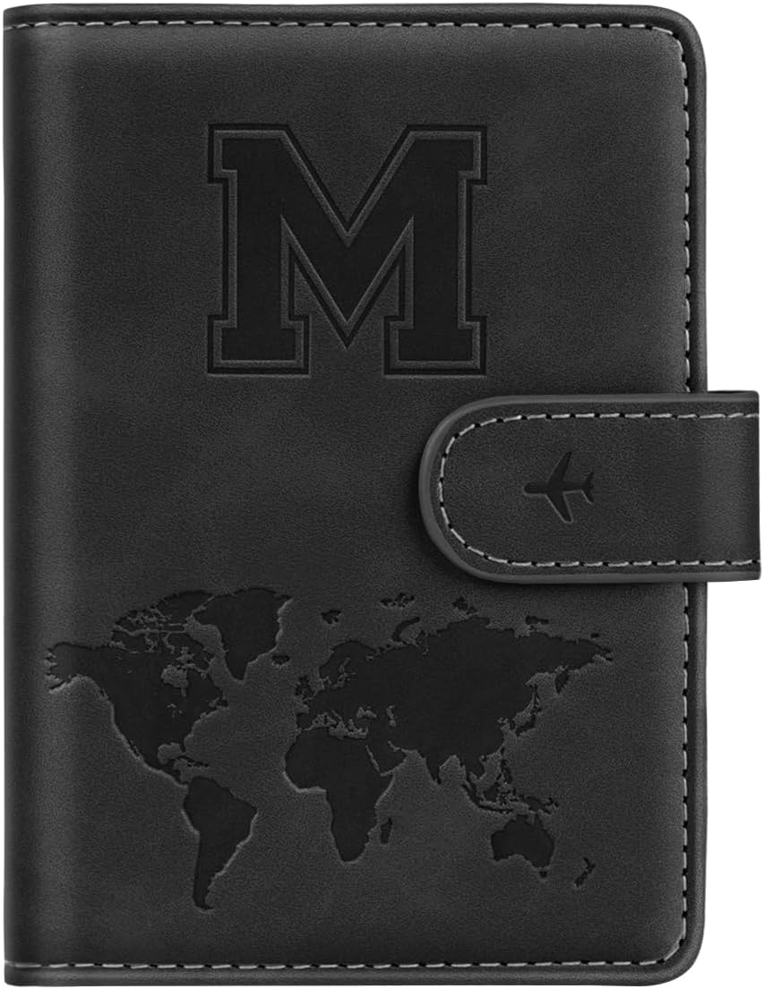 Passport Holder Cover Initial Letter A-Z Travel Wallet Personalized | Travel Essentials, Embossed Design, RFID Blocking, Personalized Gift, Passport Book Holders for Women Girls, Pink-J