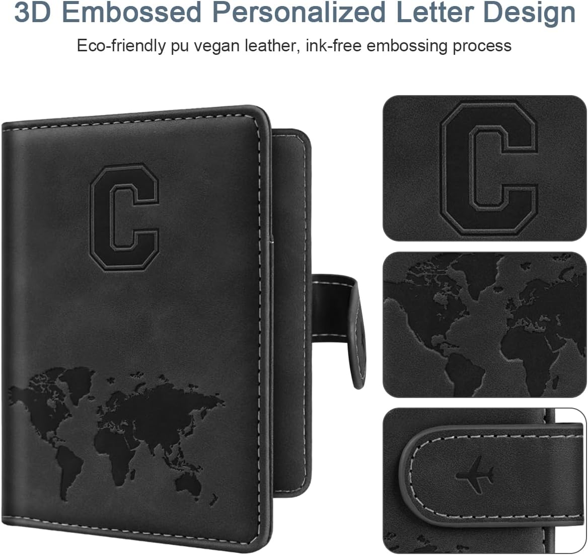 Passport Holder Cover Initial Letter A-Z Travel Wallet Personalized | Travel Essentials, Embossed Design, RFID Blocking, Personalized Gift, Passport Book Holders for Women Girls, Pink-J