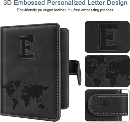Passport Holder Cover Initial Letter A-Z Travel Wallet Personalized | Travel Essentials, Embossed Design, RFID Blocking, Personalized Gift, Passport Book Holders for Women Girls, Pink-J