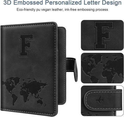 Passport Holder Cover Initial Letter A-Z Travel Wallet Personalized | Travel Essentials, Embossed Design, RFID Blocking, Personalized Gift, Passport Book Holders for Women Girls, Pink-J