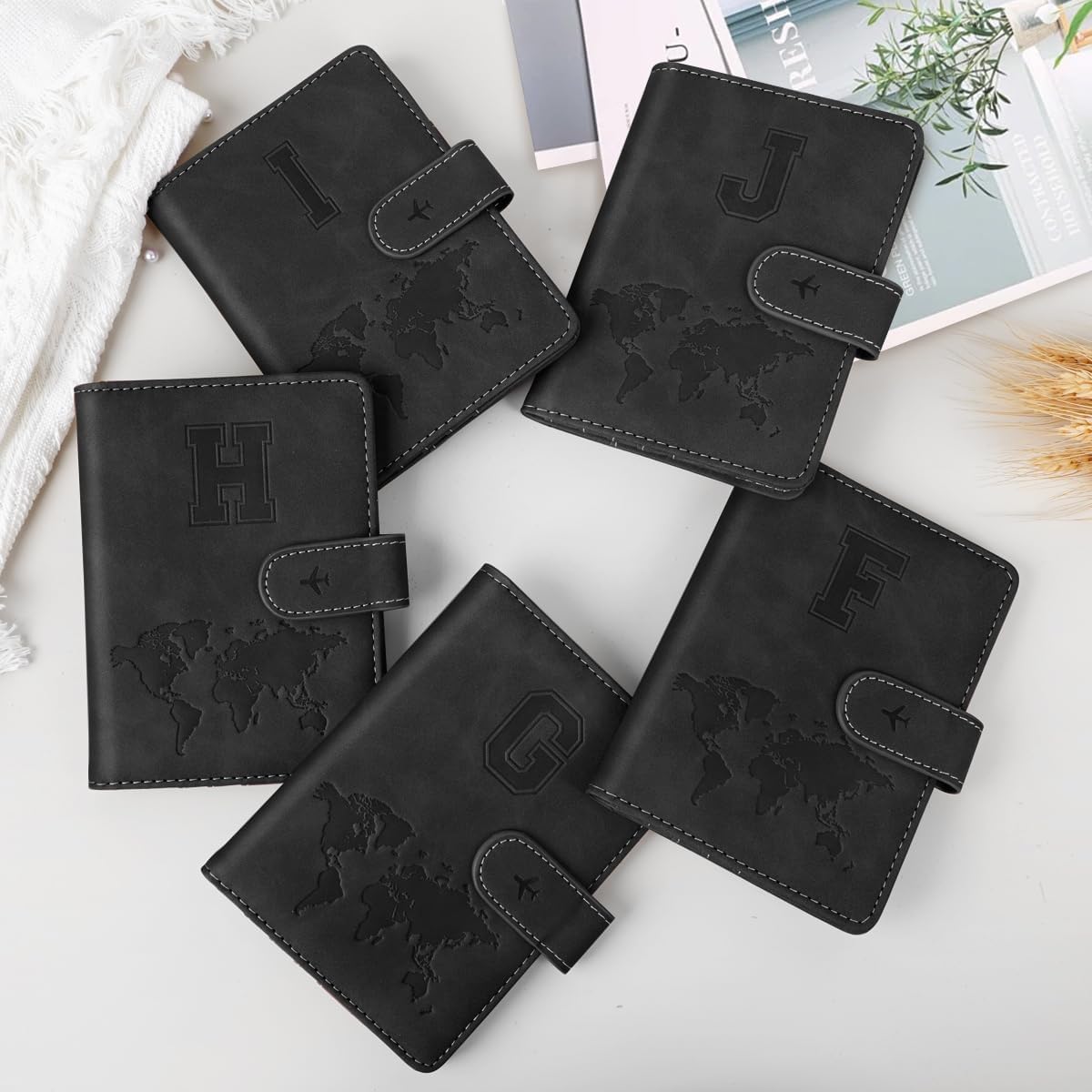 Passport Holder Cover Initial Letter A-Z Travel Wallet Personalized | Travel Essentials, Embossed Design, RFID Blocking, Personalized Gift, Passport Book Holders for Women Girls, Pink-J