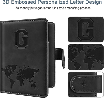 Passport Holder Cover Initial Letter A-Z Travel Wallet Personalized | Travel Essentials, Embossed Design, RFID Blocking, Personalized Gift, Passport Book Holders for Women Girls, Pink-J